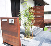 ウリンウッドデッキ＆門柱＆ウッドフェンス施工例